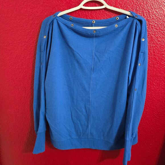 Vince Camuto Snap Trim Dolman Sweater Blue Knit in Metro Blue Small - Picture 2 of 5